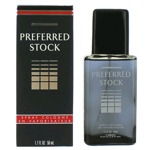 Coty Preferred Stock men's cologne spray bottle, 1.7 oz, with classic glass design and silver cap.