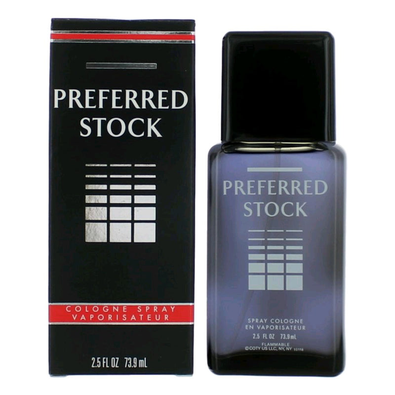 Coty Preferred Stock men's cologne spray in a 2.5 oz bottle with a sleek design and silver cap.