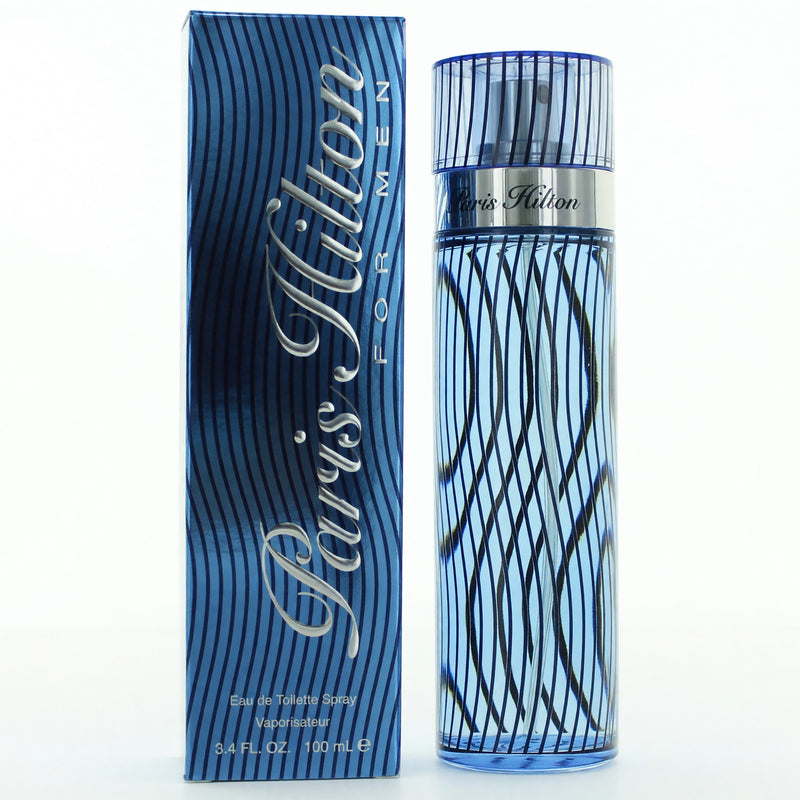Paris Hilton by Paris Hilton men's 3.4 oz EDT spray bottle, sleek packaging with the fragrance logo visible.