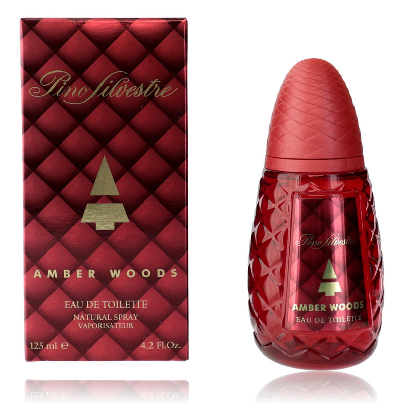 Pino Silvestre Amber Woods men's 4.2 oz EDT spray bottle with sleek packaging and Pino branding.