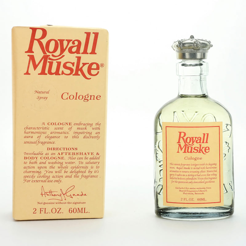 Royall Muske all-purpose cologne for men in a 2 oz bottle by Royall Fragrances, showcasing the sleek bottle design.