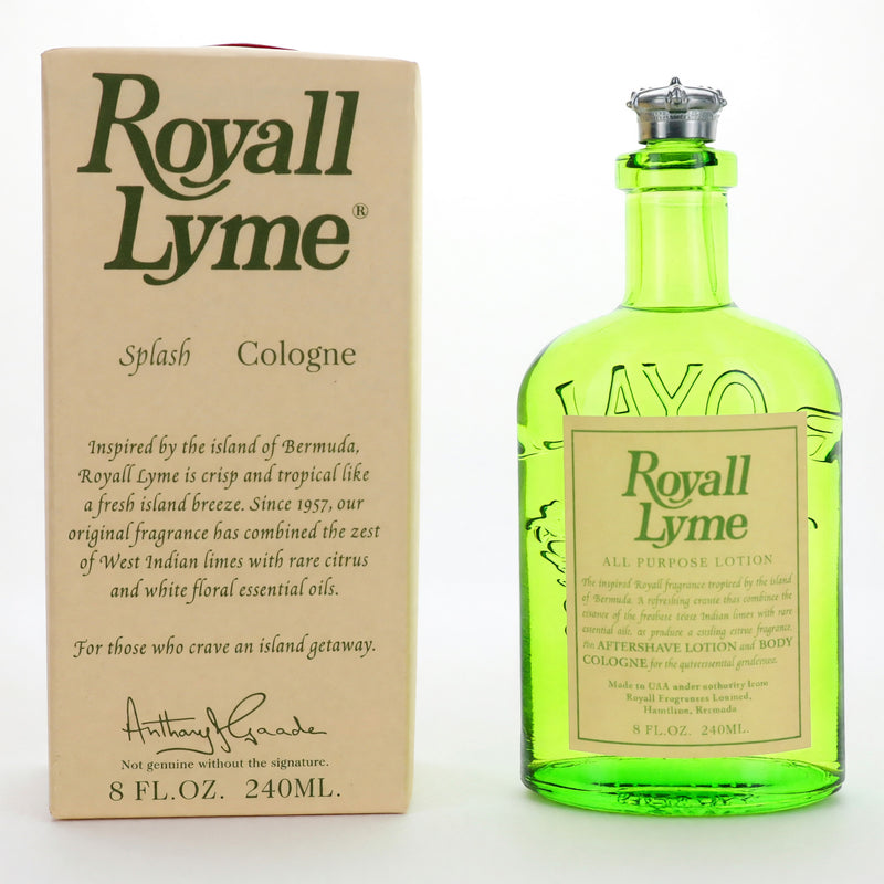Royall Lyme men's all-purpose lotion by Royall Fragrances in an 8 oz bottle, shown in a physical form, designed for versatile skincare.