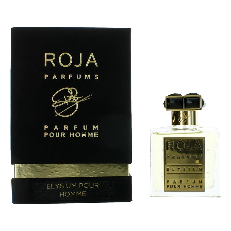 Roja Parfums Elysium Pour Homme 1.7 oz parfum spray for men, featuring a sleek bottle and elegant packaging.