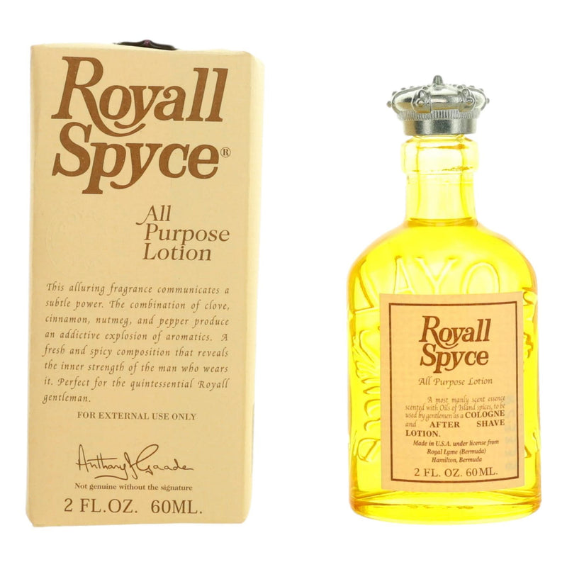 Royall Spyce all-purpose lotion for men in a 2 oz container, moisturizing physical product by Royall Fragrances