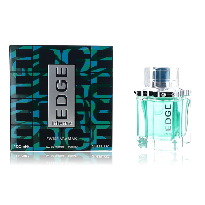 Swiss Arabian Edge Intense men's 3.4 oz EDP spray bottle, sleek design, ready for use