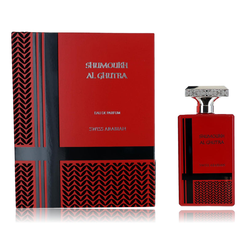 Swiss Arabian Shumoukh Al Ghutra 3.4 oz men's EDP spray, featuring a sleek bottle with elegant design