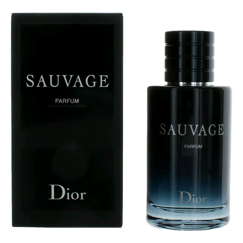 Christian Dior Sauvage 3.4 oz men's parfum spray bottle with sleek packaging, designed for a modern, sophisticated scent experience.