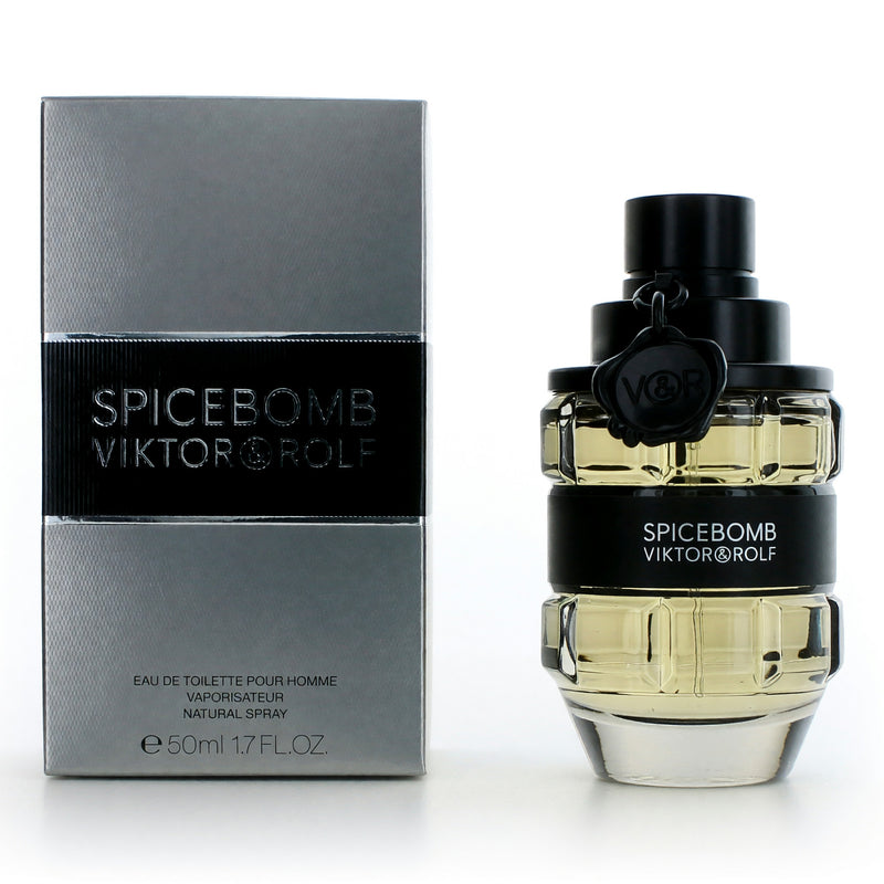 Viktor & Rolf Spicebomb 1.7 oz men's EDT spray bottle with bold, spicy fragrance design in a sleek container.