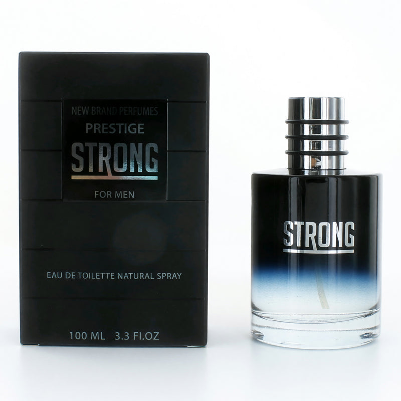 Strong by New Brand 3.3 oz men's EDT spray bottle, showing the physical perfume container with the label visible.