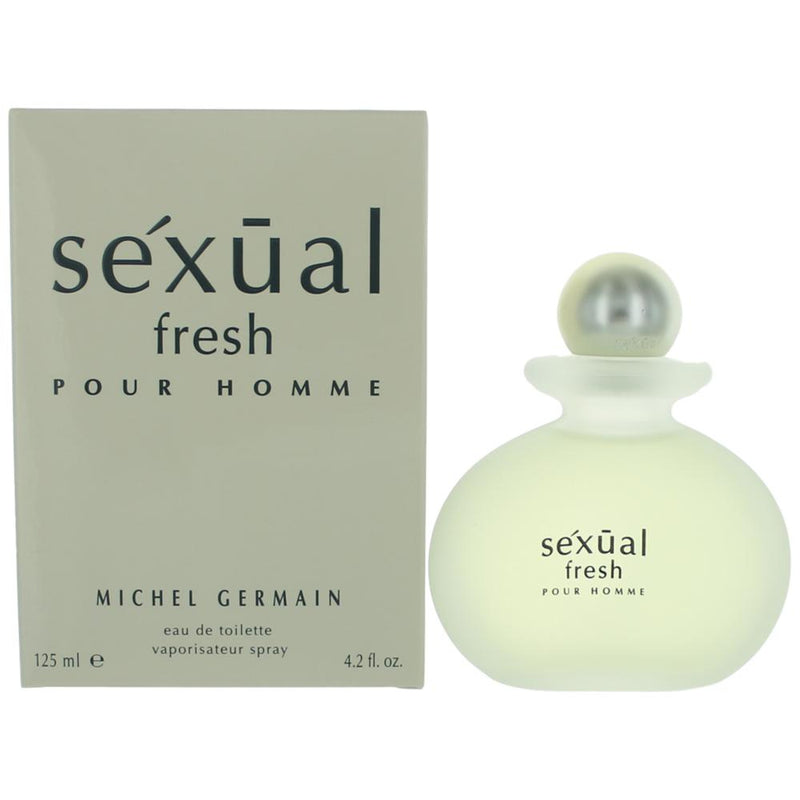 Michel Germain Sexual Fresh 4.2 oz men's EDT spray bottle, showcasing the sleek packaging and branding.