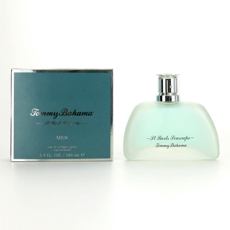 Tommy Bahama St Barts Seascape 3.4oz Eau de Cologne spray bottle for men, featuring a tropical-themed design.