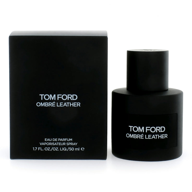 Tom Ford Ombre Leather 1.7 oz men's Eau de Parfum spray bottle with sleek black packaging and gold accents.