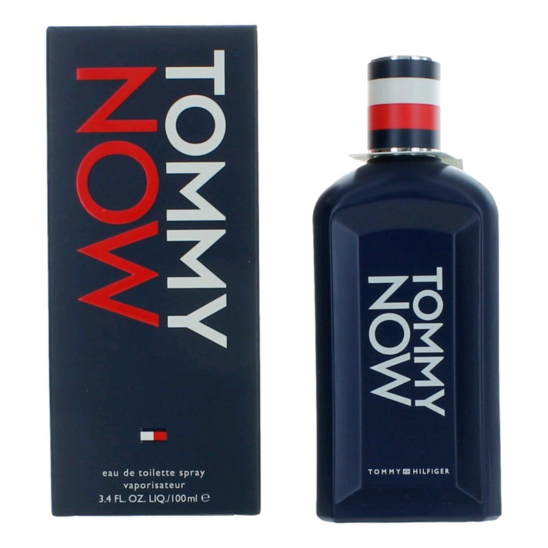 Tommy Hilfiger Tommy Now 3.4 oz men's EDT spray bottle with sleek packaging and branding visible.