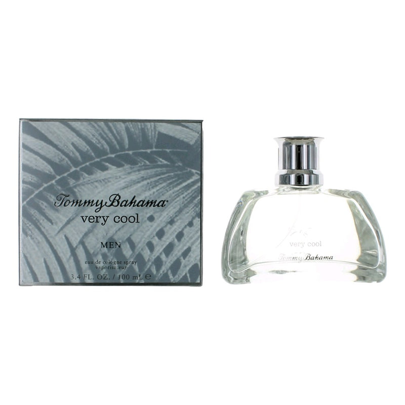 Tommy Bahama Very Cool men's 3.4oz Eau De Cologne spray bottle with sleek packaging and blue accents.