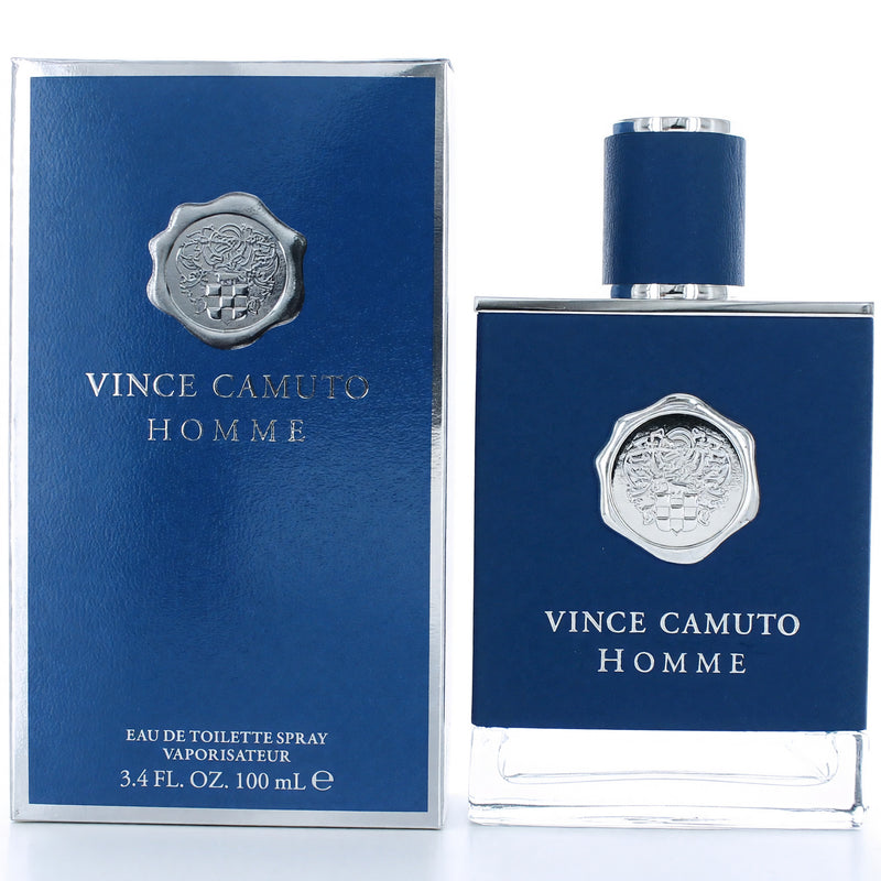 Vince Camuto Homme men's 3.4 oz EDT spray bottle with sleek packaging and brand logo for men’s fragrance.