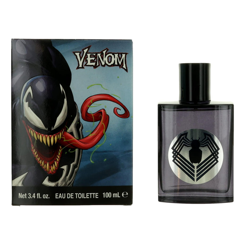 Venom by Marvel 3.4 oz EDT spray for kids, featuring Venom character on the bottle, from Air-Val International.