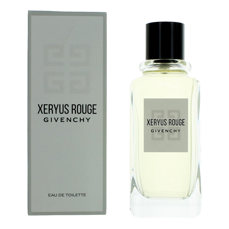 Givenchy Xeryus Rouge 3.3 oz men's EDT spray bottle with sleek packaging and blue accents.