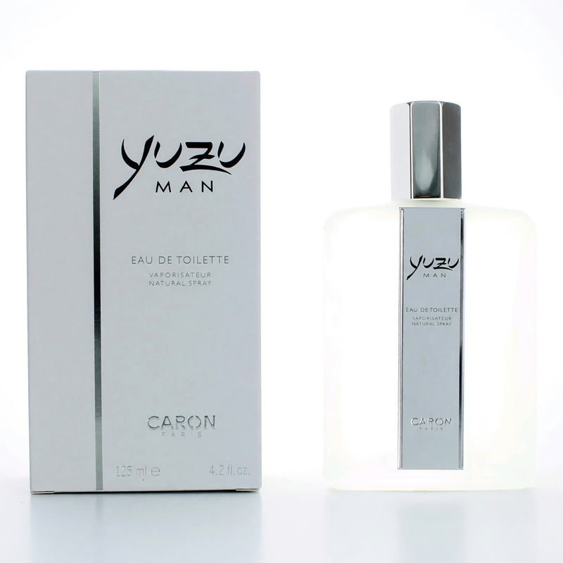 Caron Yuzu Man 4.2 oz men's EDT spray featuring a sleek bottle with citrus-inspired design and modern branding.
