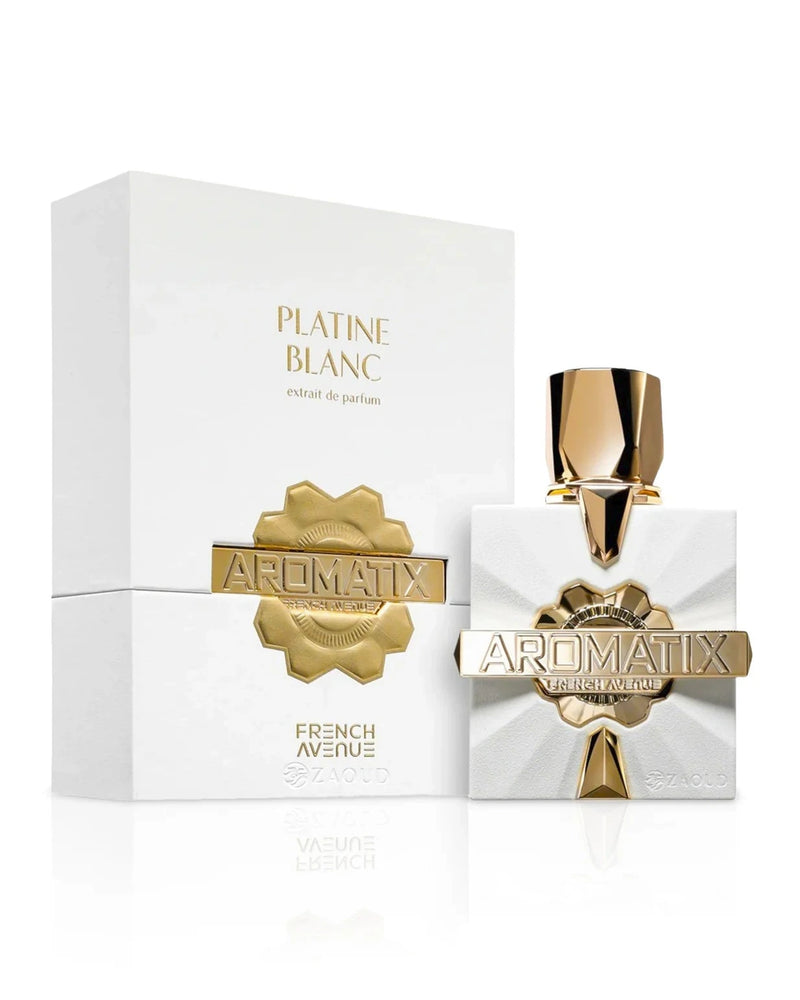 Aromatix Palatine Blanc perfume bottle and box by Pertinacia Perfume on a white background, showcasing French Avenue fragrance.