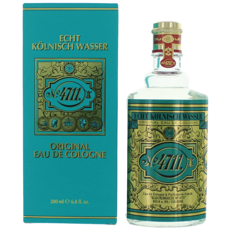 Muelhens 4711 Eau De Cologne Splash for unisex, 6.8 oz bottle, showcasing the classic glass container and label.