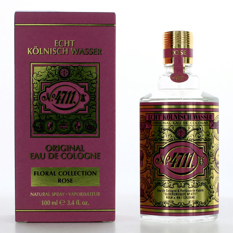 4711 Floral Collection Rose Eau De Cologne Spray for Unisex, 3.4oz, featuring a floral fragrance with rose notes.