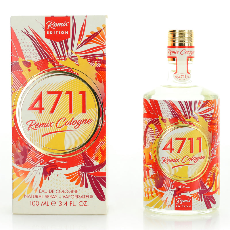 Muelhens 4711 Remix Paradise unisex Eau de Cologne spray bottle, 3.4oz, with floral and citrus notes visible.