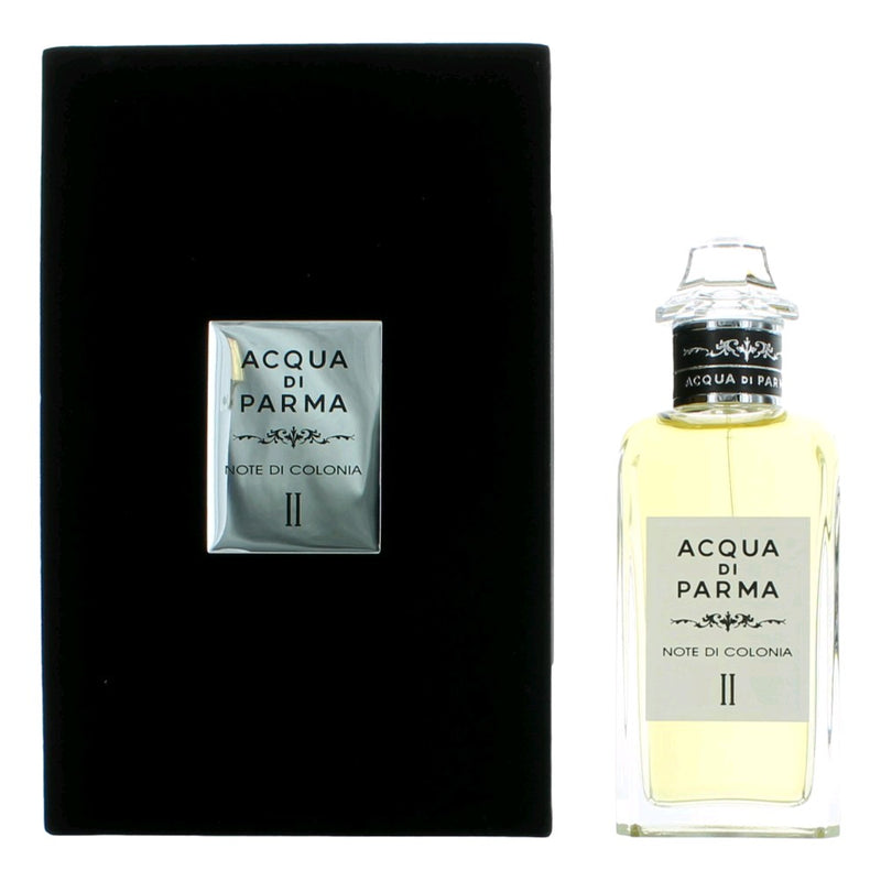 Acqua Di Parma Note Di Colonia II unisex 5oz Eau De Cologne spray, elegant glass bottle with classic design and silver cap.