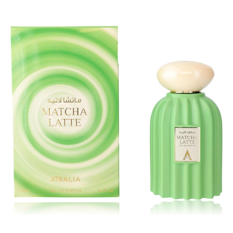 Unisex Matcha Latte EDP spray by Atralia in 3.4 oz bottle, featuring a fresh, green tea-inspired fragrance.