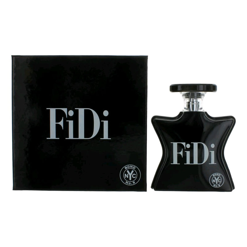 Bond No. 9 FiDi unisex 3.3 oz EDP spray bottle with sleek packaging and elegant design.