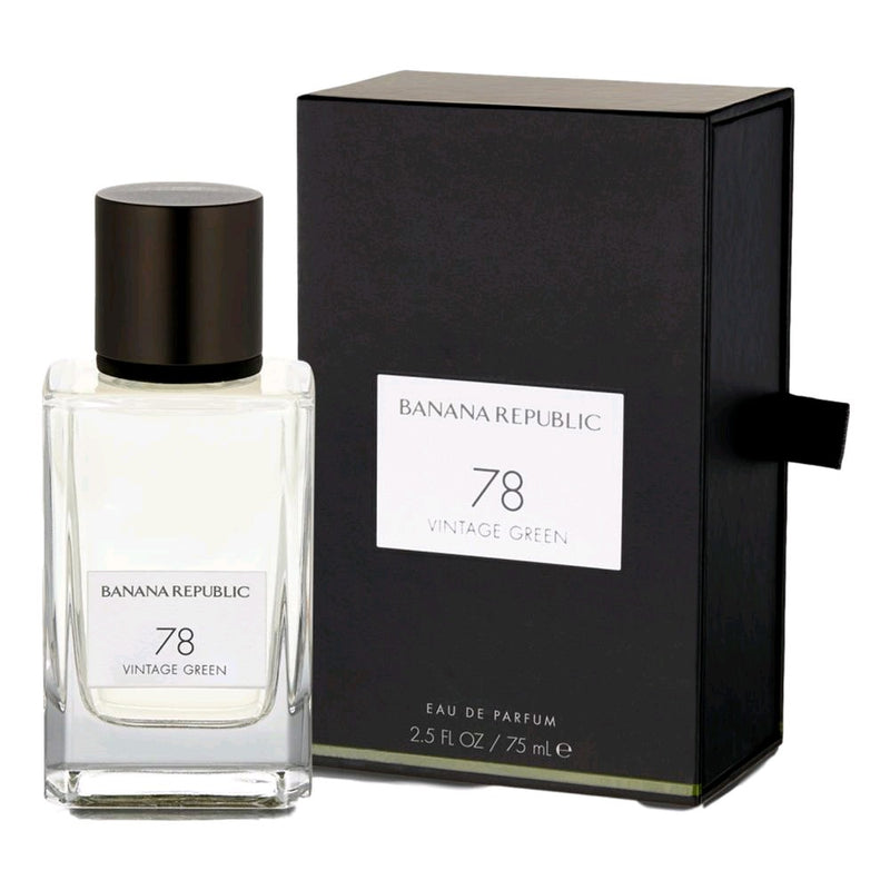 Vintage Green by Banana Republic 2.5 oz unisex Eau de Parfum spray, featuring a green bottle with elegant design.