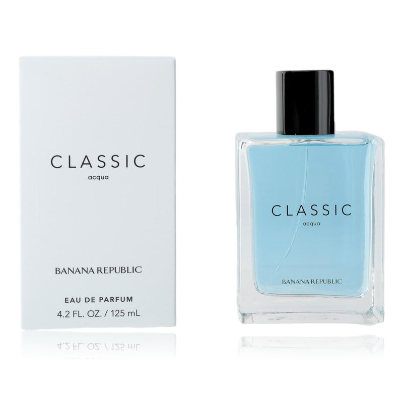 Unisex Classic Acqua perfume by Banana Republic in a 4.2 oz bottle, featuring a sleek design and fresh, aquatic scent.