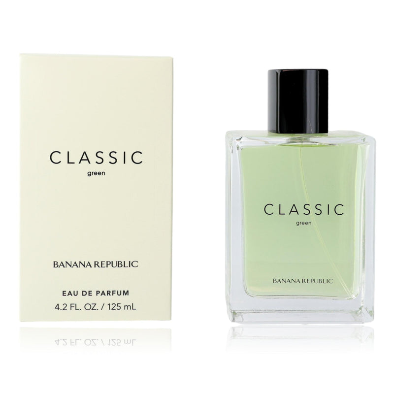 Unisex Classic Green perfume spray by Banana Republic, 4.2 oz bottle with green packaging and elegant design.