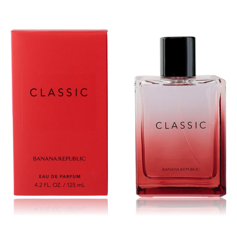 Banana Republic Classic Red unisex 4.2 oz EDP spray bottle with sleek red packaging and elegant design.