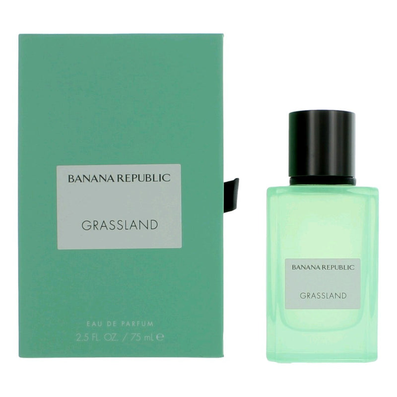 Banana Republic Grassland 2.5 oz unisex EDP spray bottle, sleek physical perfume container with a modern design.