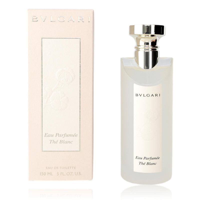 Bvlgari Eau Parfumée The Blanc 5 oz unisex EDT spray bottle with minimalist white packaging and elegant design.