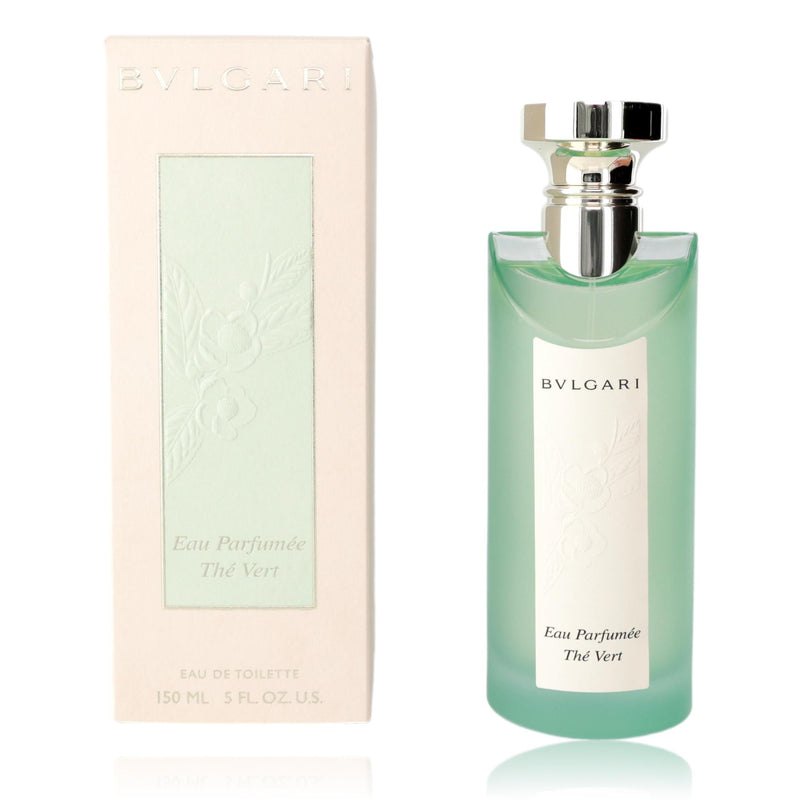 Bvlgari Eau Parfumée The Vert 5 oz unisex EDT spray bottle with sleek packaging and minimalist design.