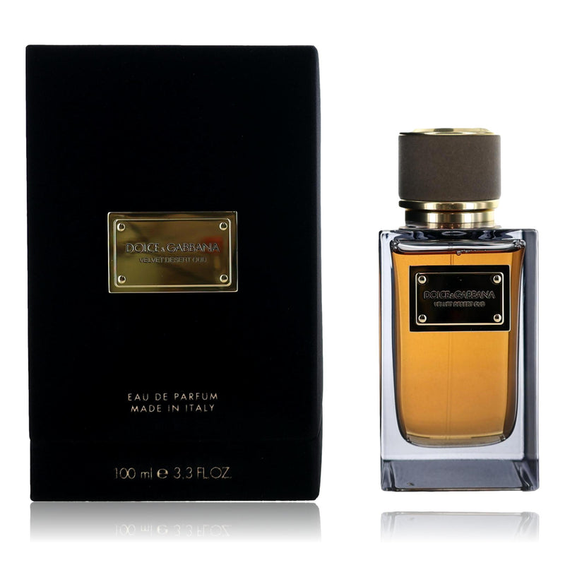 Velvet Desert Oud by Dolce & Gabbana 3.3 oz unisex EDP spray bottle with elegant packaging.