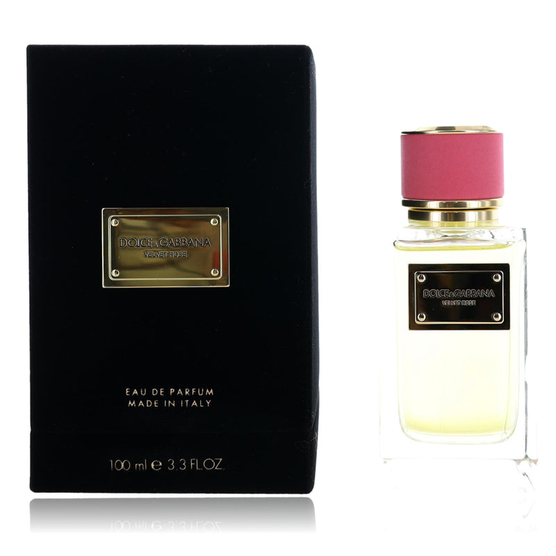 Velvet Rose by Dolce & Gabbana 3.3 oz unisex EDP spray bottle with elegant packaging and floral design.