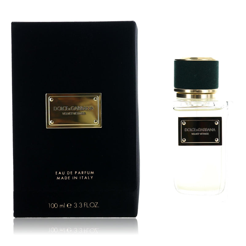 Velvet Vetiver by Dolce & Gabbana 3.3 oz unisex Eau de Parfum spray bottle with elegant packaging.