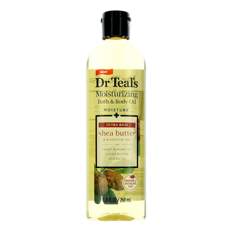 Dr. Teal's Shea Butter & Essential Oil moisturizing bath and body oil bottle, 8.8oz, with natural ingredients for skin hydration