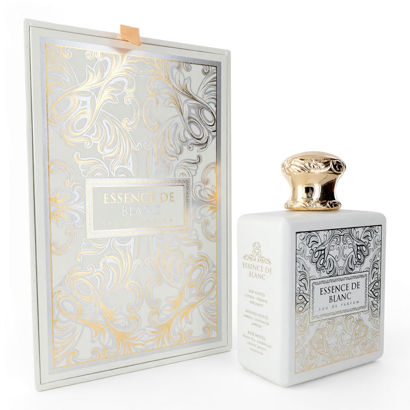 French Avenue Essence Blanc unisex 3.4 oz EDP spray bottle, elegant fragrance with sleek packaging.