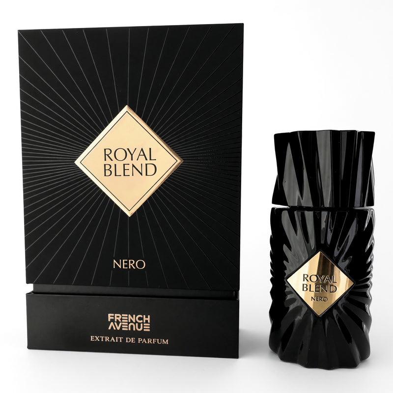 French Avenue Royal Blend Nero 3.4 oz unisex EDP spray with elegant packaging and dark bottle design.