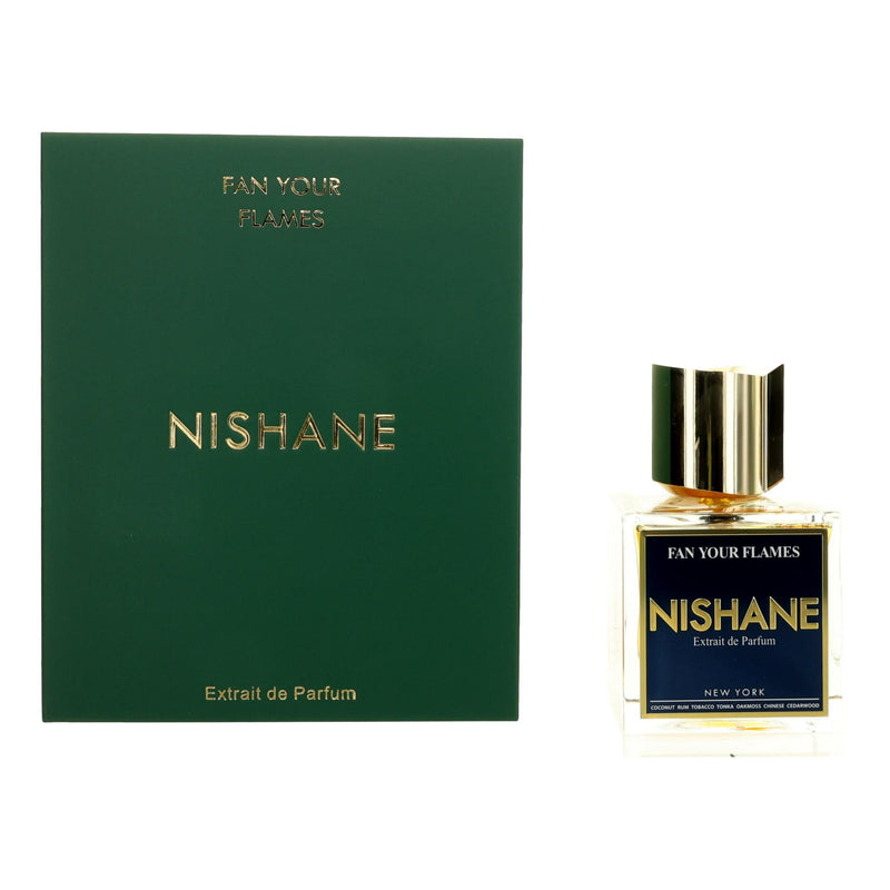 Nishane Fan Your Flames unisex perfume spray bottle, 3.4oz Extrait de Parfum with elegant packaging and branding.