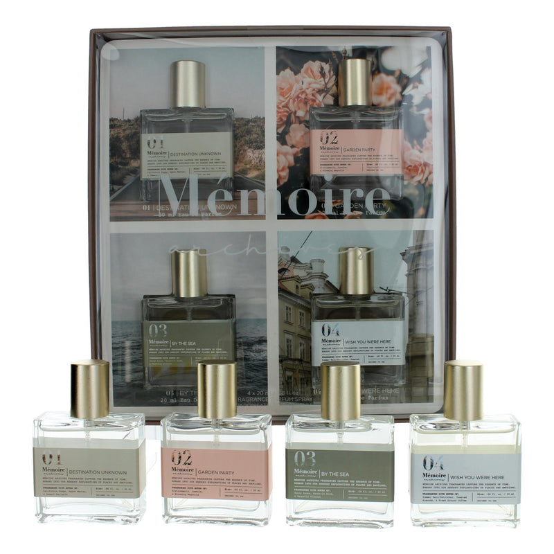 Memoire Archives 4-piece variety gift set for unisex, featuring assorted physical products in elegant packaging.