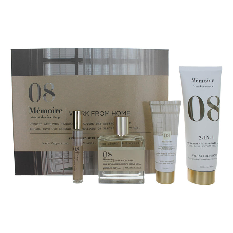 Memoire Archives Work From Home 4-piece gift set for unisex, includes physical products ideal for remote work comfort and organization.