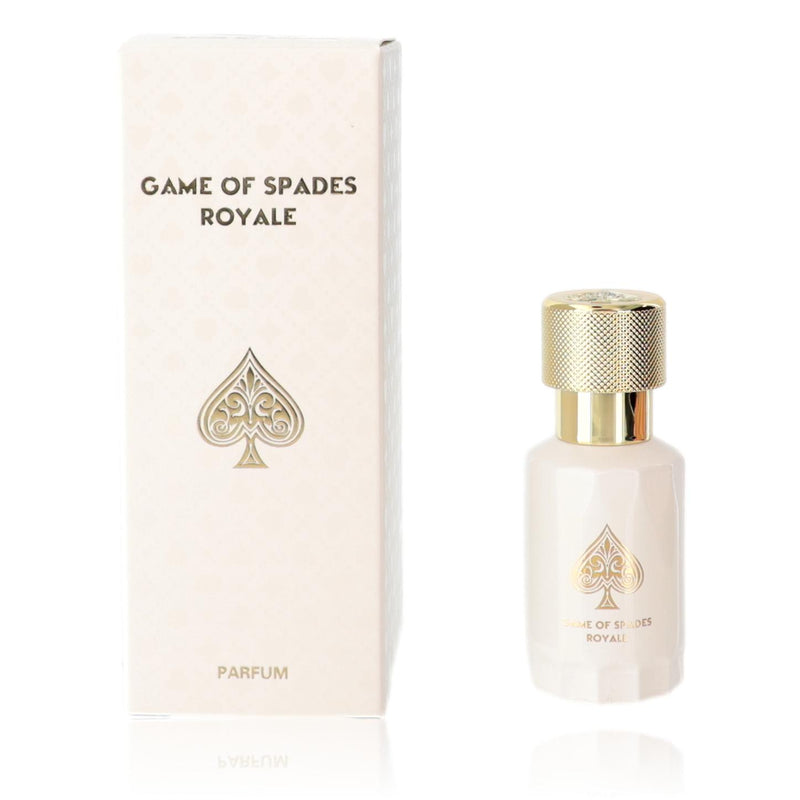 Jo Milano Game of Spades Royale unisex parfum spray bottle, 0.3 oz, elegant packaging with a sleek design.