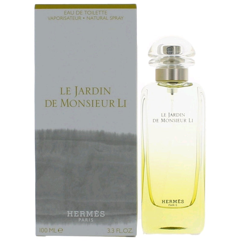 Hermès Le Jardin De Monsieur Li unisex 3.4 oz EDT spray bottle with elegant packaging and floral design.