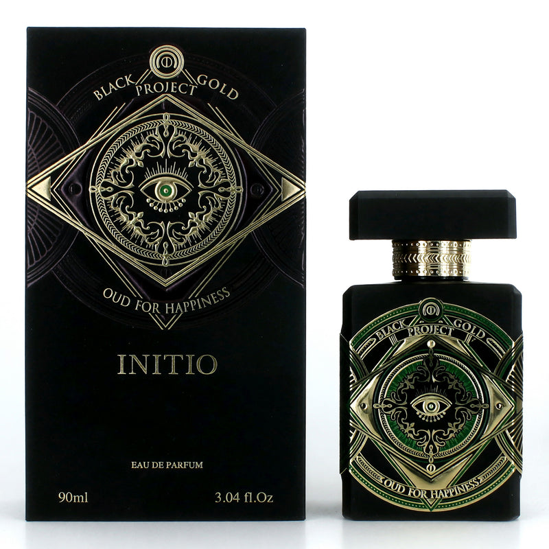 Unisex Oud For Happiness by Initio 3 oz EDP spray featuring elegant bottle design and luxurious fragrance profile.