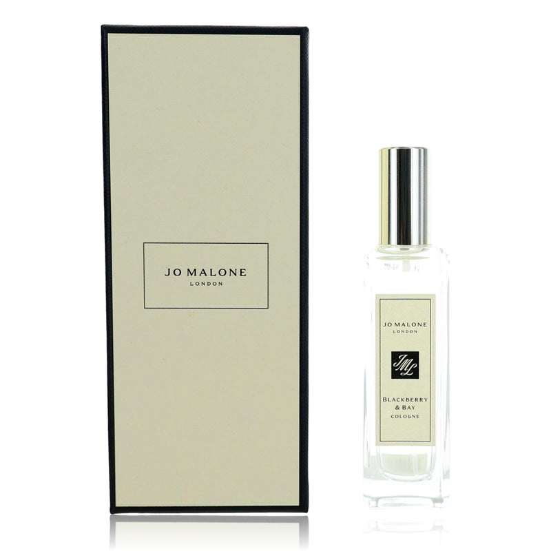 Jo Malone Blackberry & Bay unisex 1 oz cologne spray bottle with black and silver packaging and a sprayer nozzle.