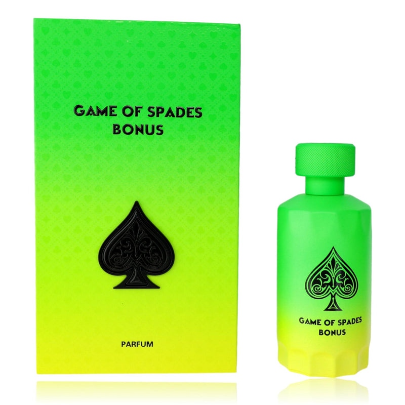Jo Milano Game of Spades Bonus unisex 3.4 oz parfum spray bottle with sleek packaging and black cap.
